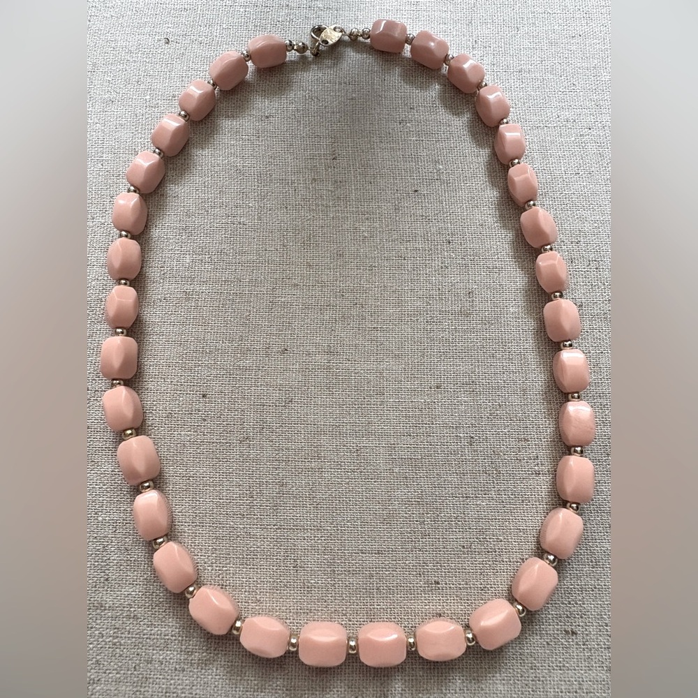 1970s Yves Rocher Blush Barrel Beaded Necklace